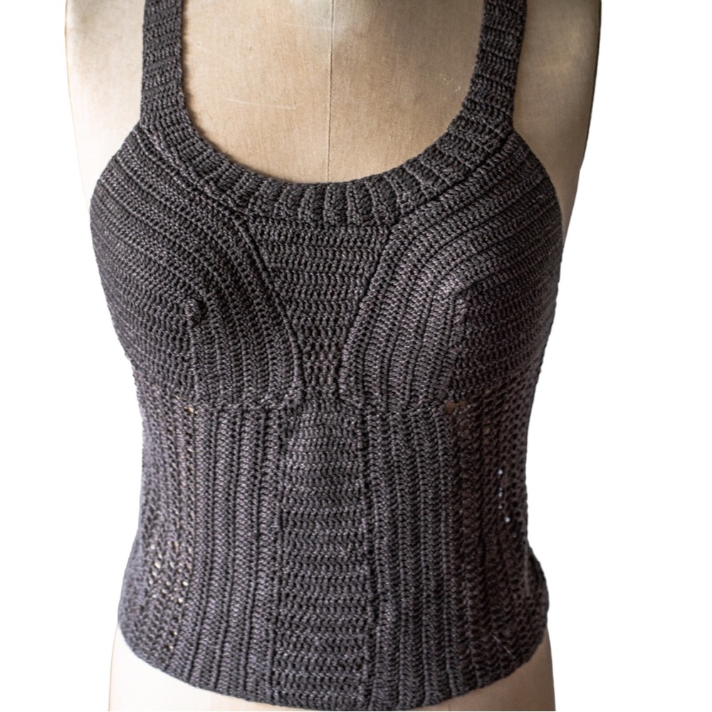 NWT Gentry Portofino Hand Crocheted Tank Top in Espresso Brown